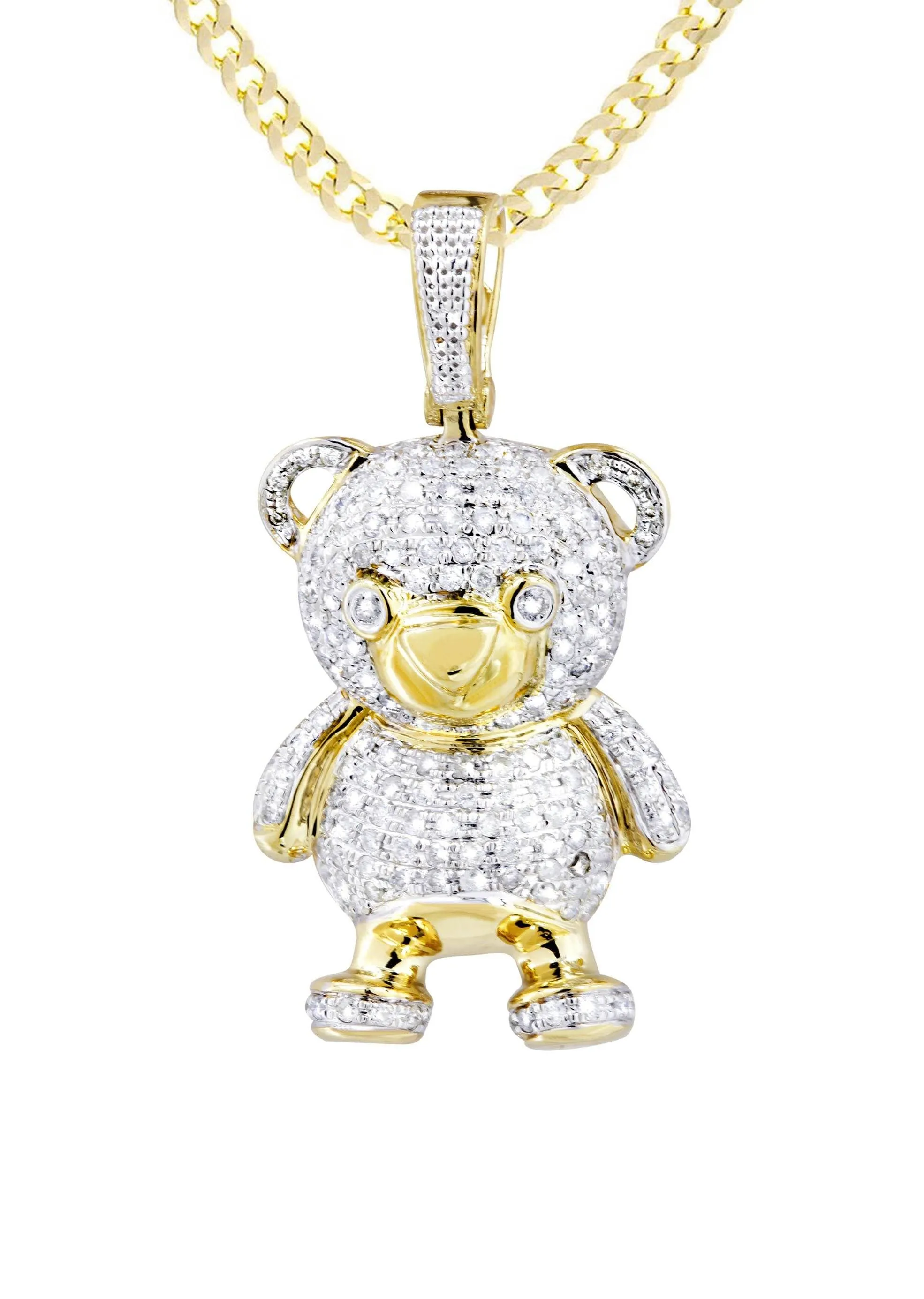 10K Yellow Gold Teddy Bear Diamond Necklace  | 1.37 Carats