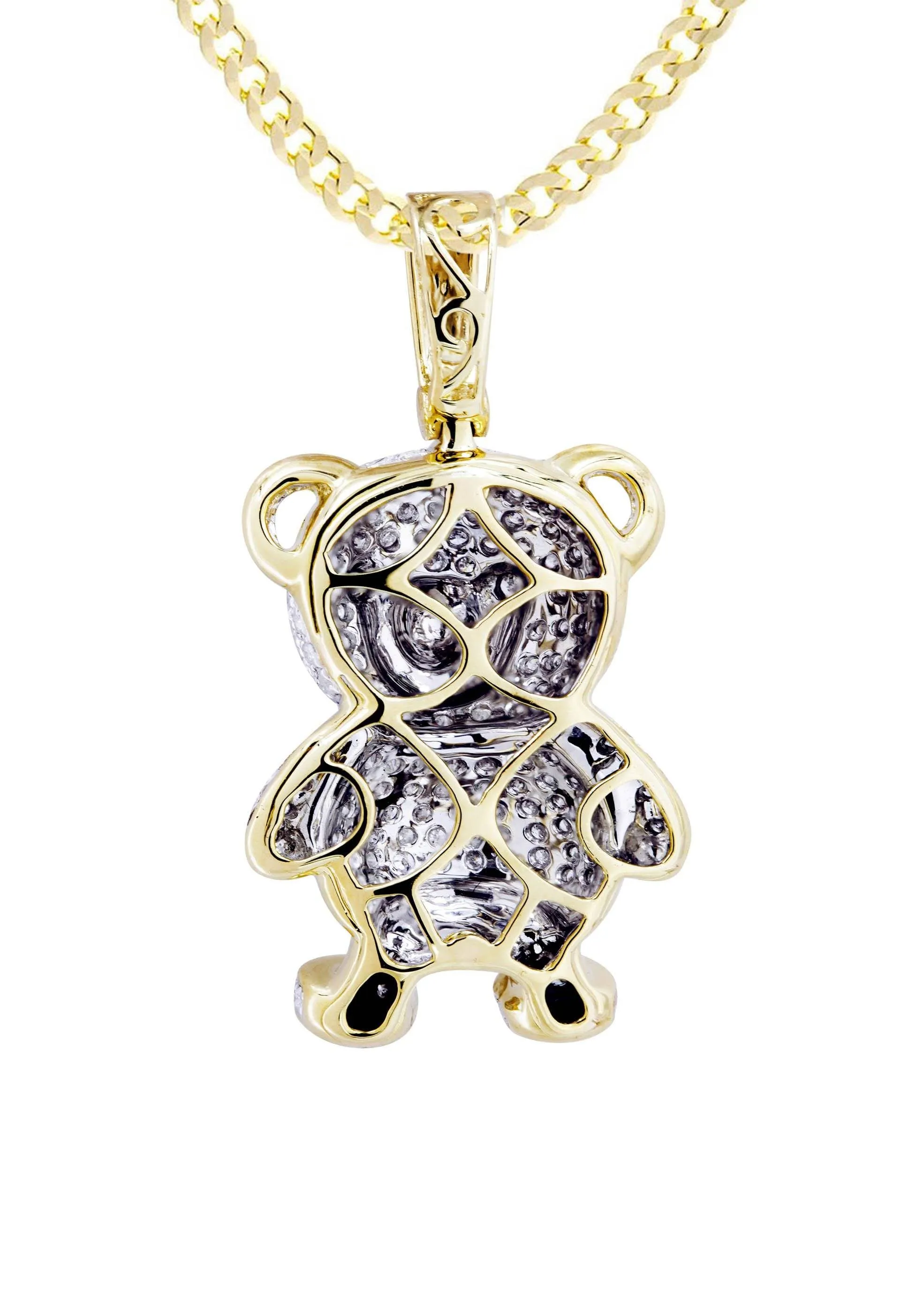10K Yellow Gold Teddy Bear Diamond Necklace  | 1.37 Carats