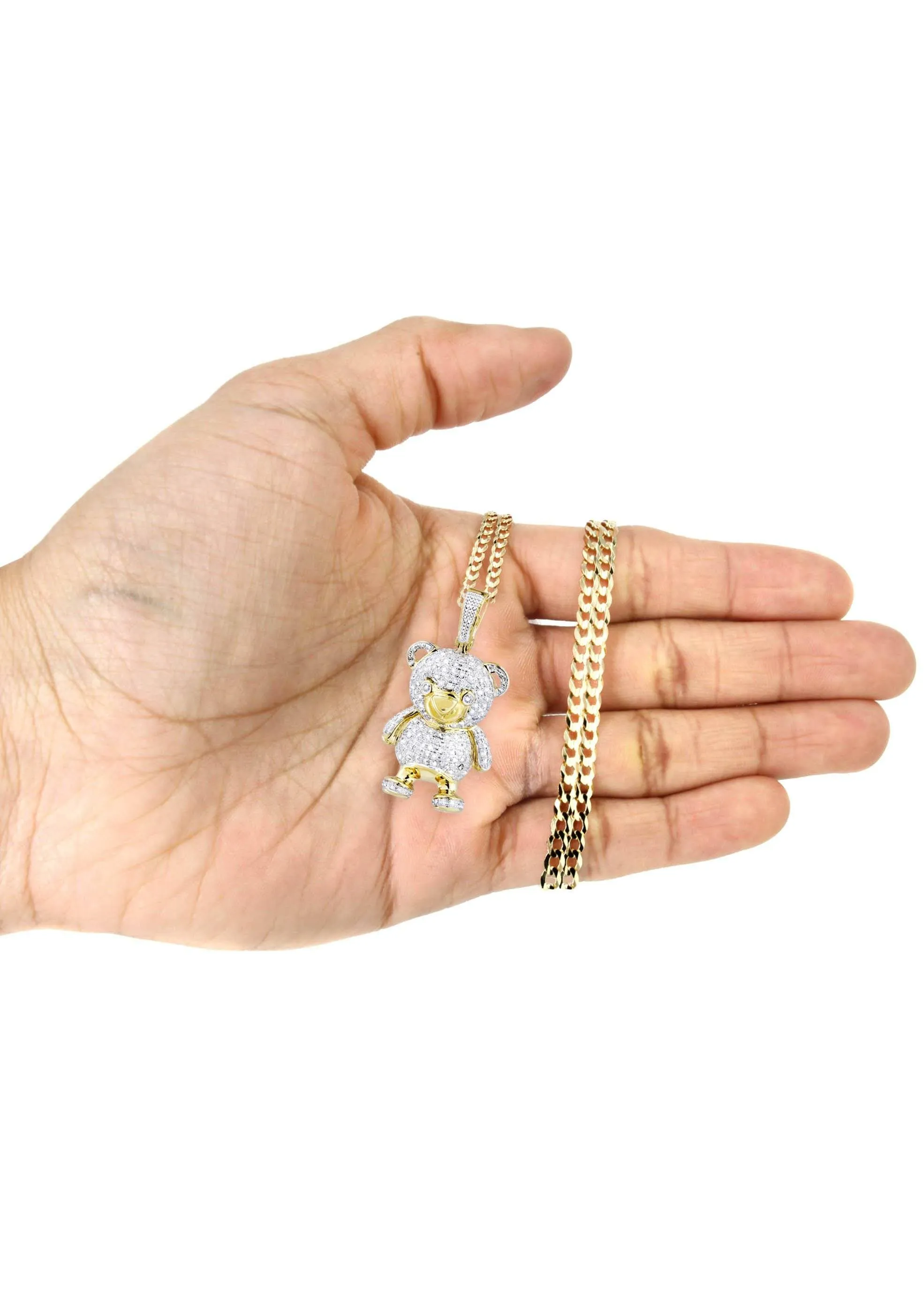 10K Yellow Gold Teddy Bear Diamond Necklace  | 1.37 Carats
