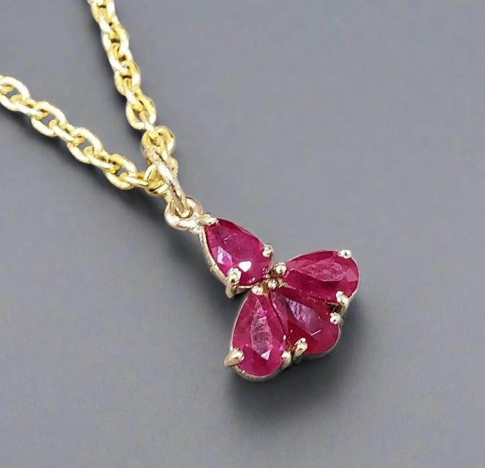 14k Gold Natural Ruby Leaf Pendant