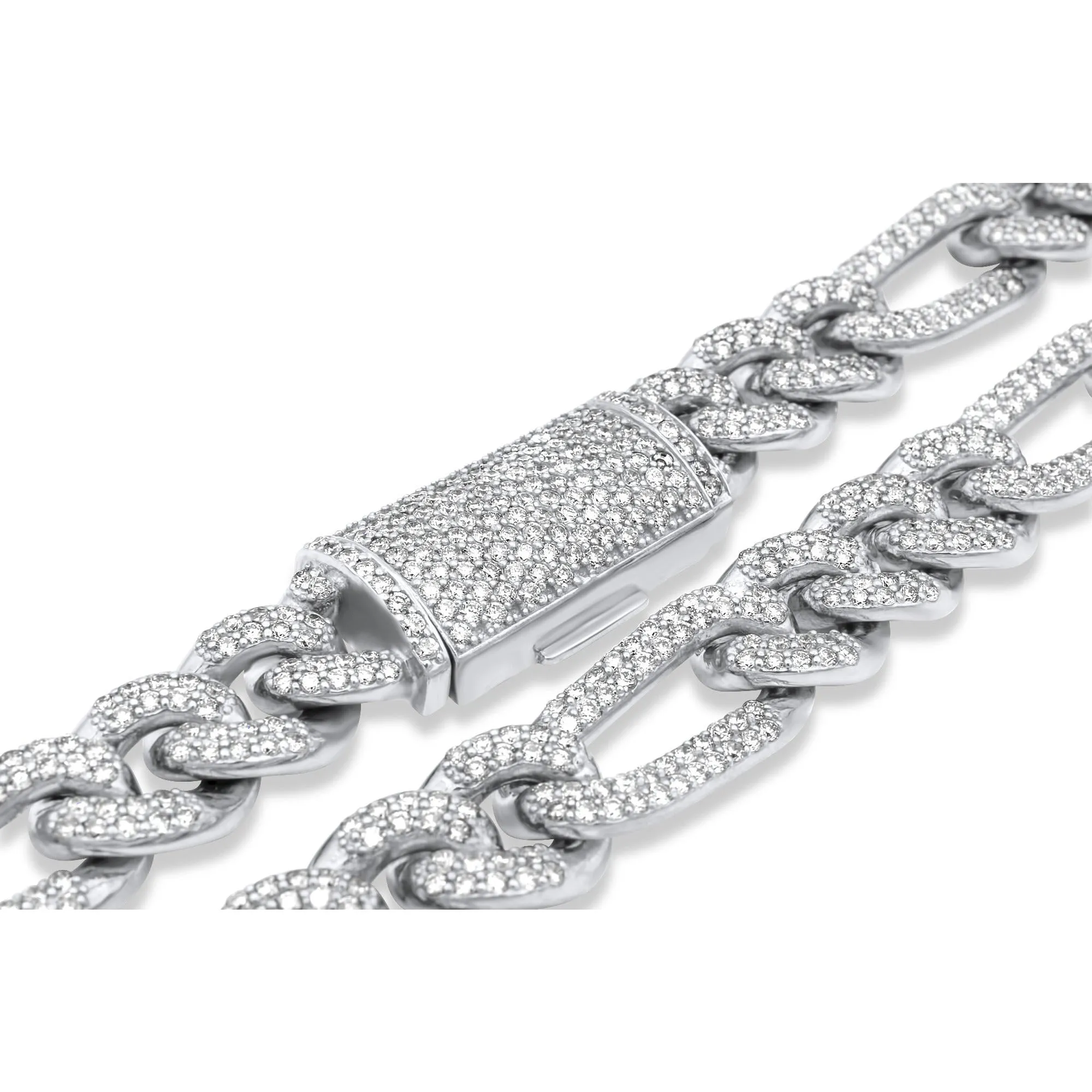 14k Solid White Gold Diamond Figaro Chain 17.00 ctw