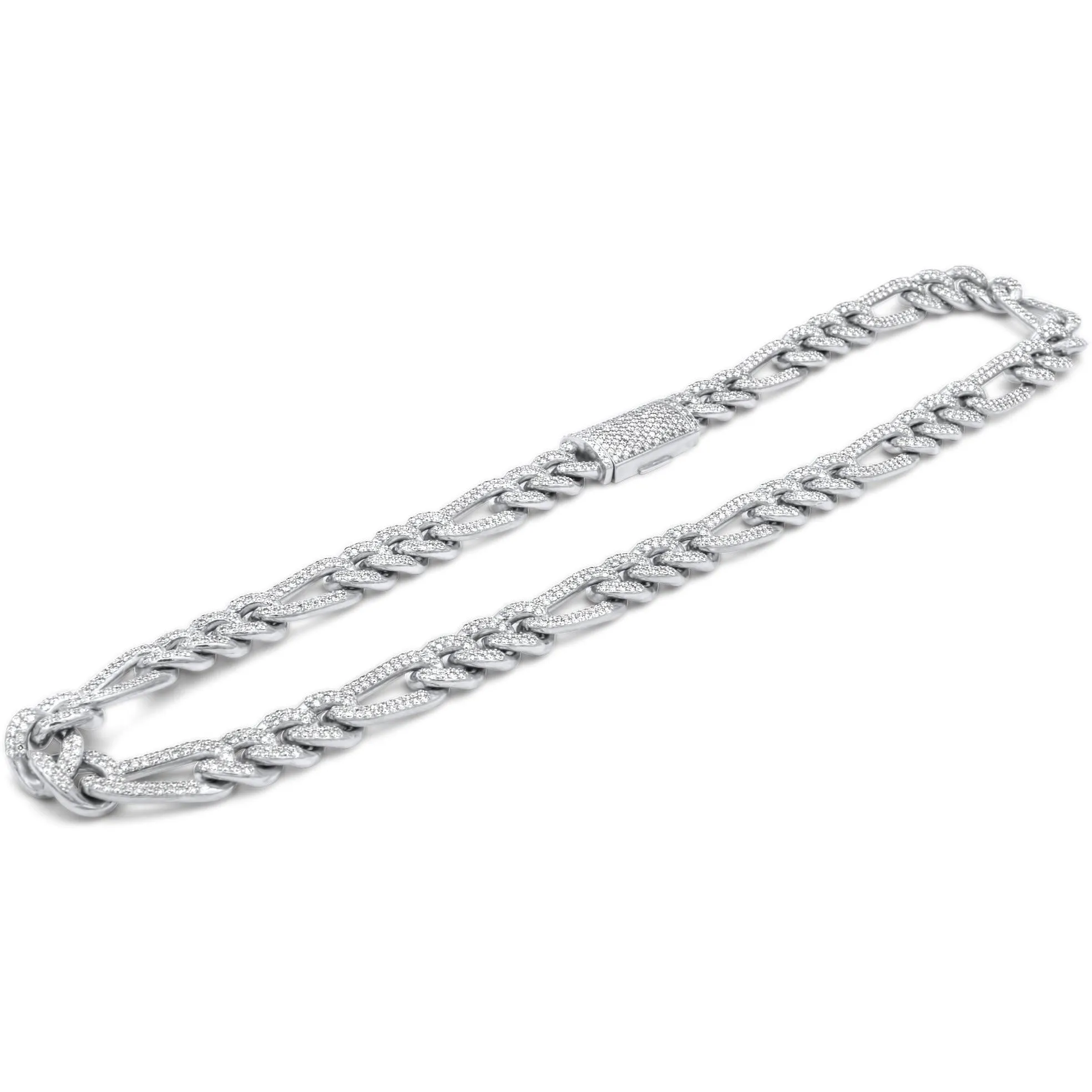 14k Solid White Gold Diamond Figaro Chain 17.00 ctw