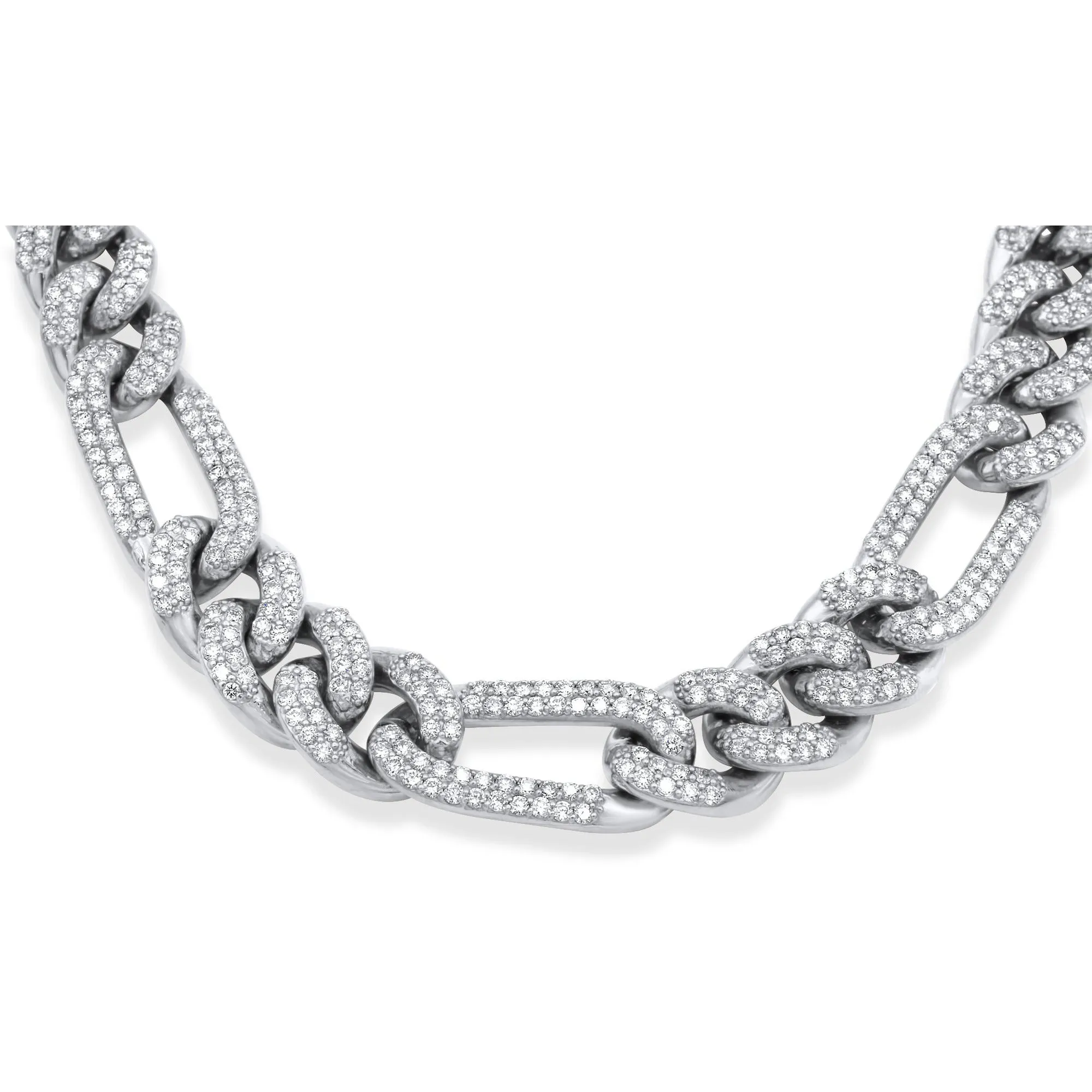 14k Solid White Gold Diamond Figaro Chain 17.00 ctw