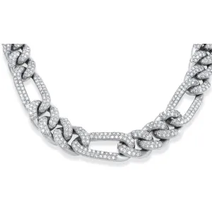14k Solid White Gold Diamond Figaro Chain 17.00 ctw