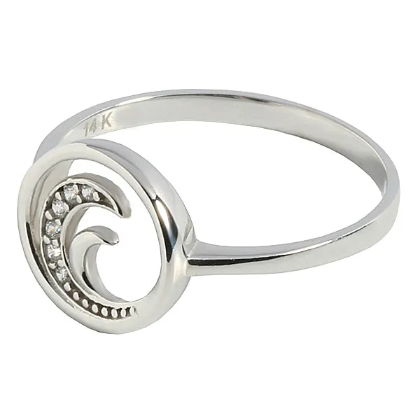 14K White Gold Wave with CZ in Circle Ring