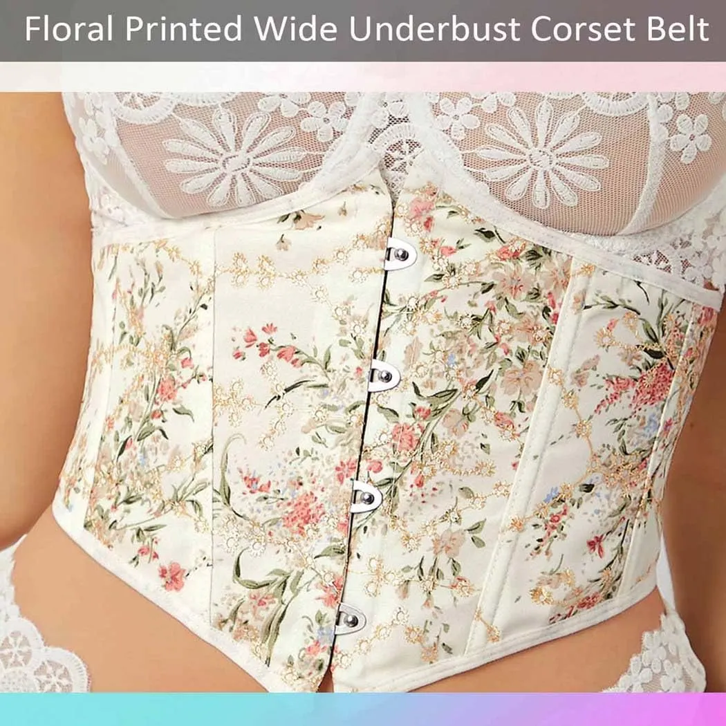 Asooll Lace up Corset Bustier Floral Printed Wide Underbust Corset Belt Costume Clothing Dress Waist Belt for Women