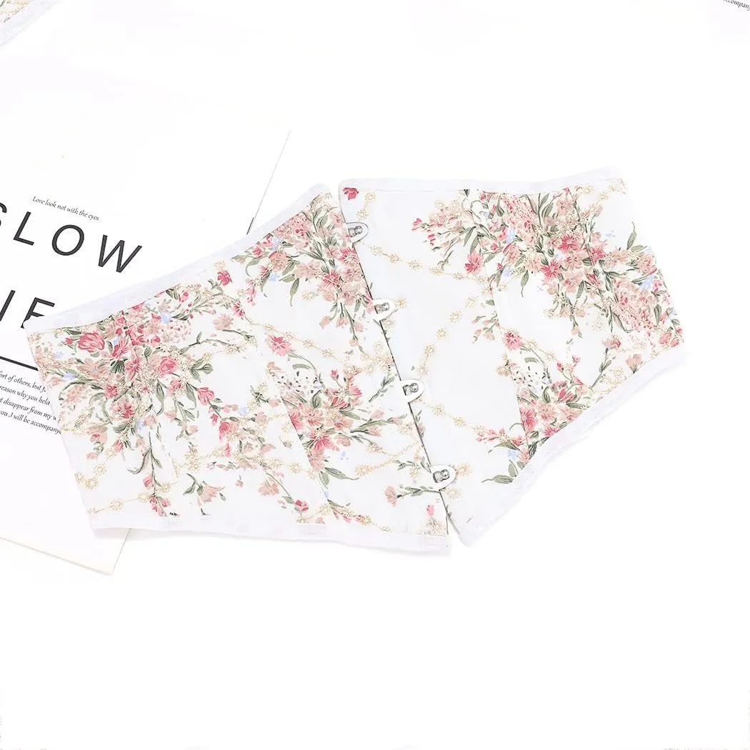 Asooll Lace up Corset Bustier Floral Printed Wide Underbust Corset Belt Costume Clothing Dress Waist Belt for Women