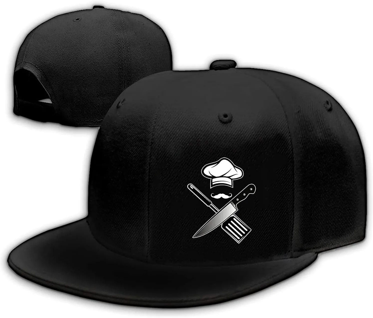 Chef Hat for Men Snapback Hats Funny Flat Bill Hat for Boy Women Adjustable Snap Pack Baseball Cap Black
