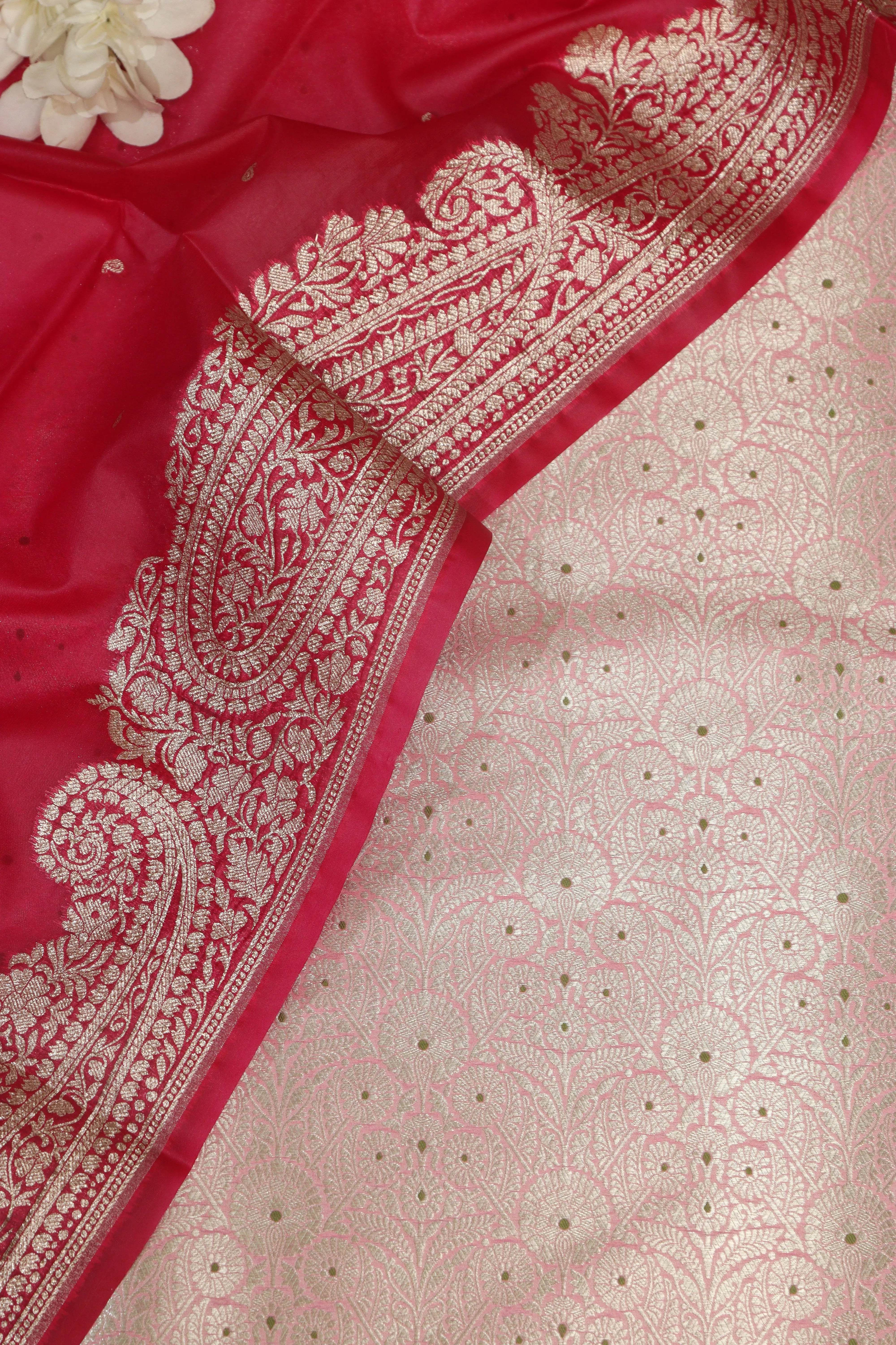 Elegant Pink Banarasi Brocade Silk Suit With Pink Banarasi Organza Silk Dupatta