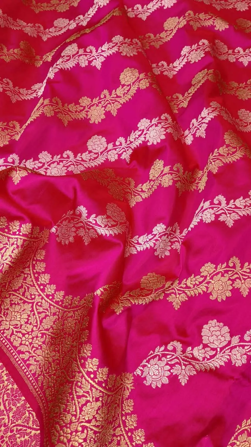 Elegant Pink Banarasi Handloom Pure Katan Silk Sona Roopa Saree: A Timeless Classic