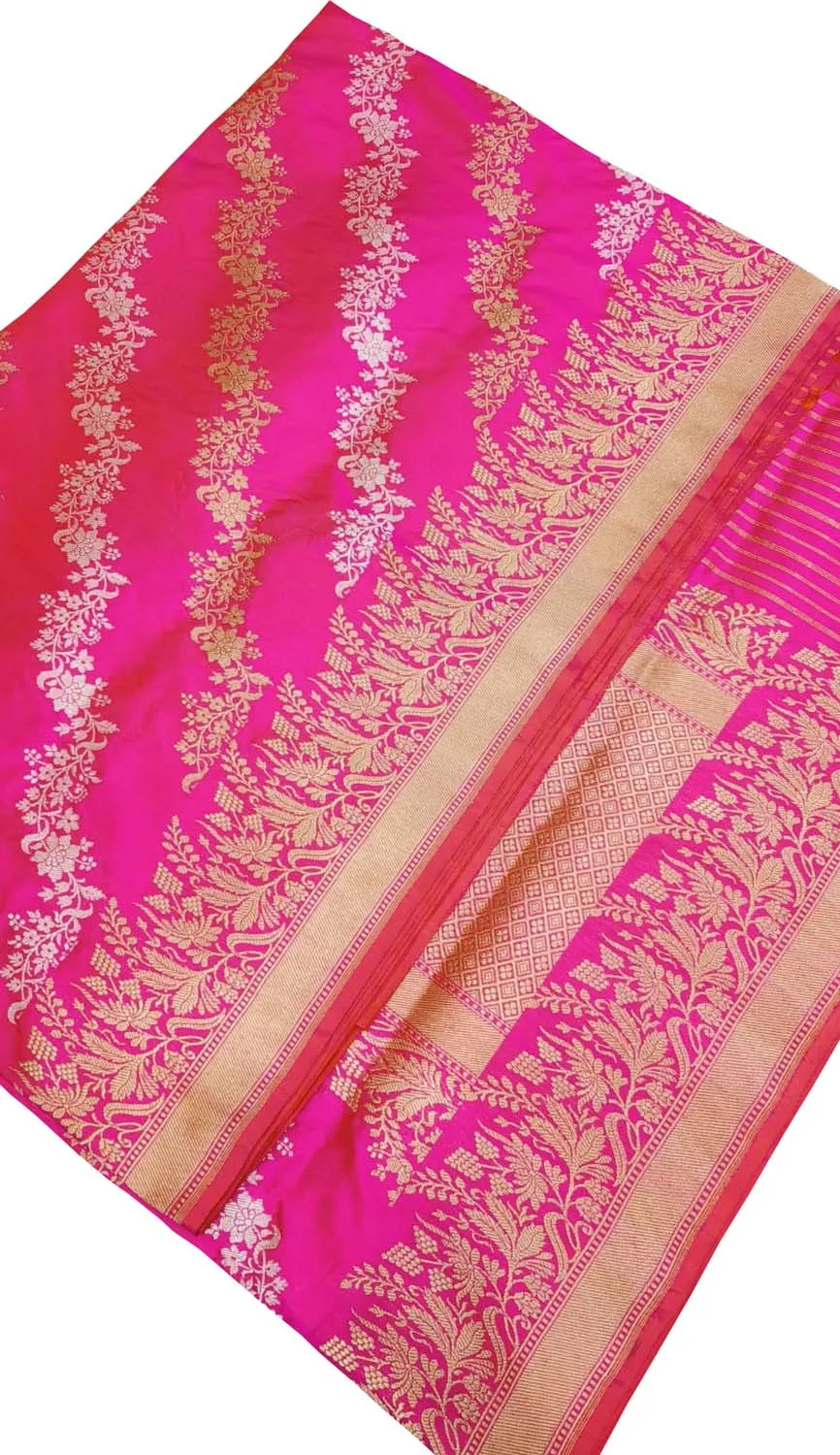 Elegant Pink Banarasi Handloom Pure Katan Silk Sona Roopa Saree: A Timeless Classic