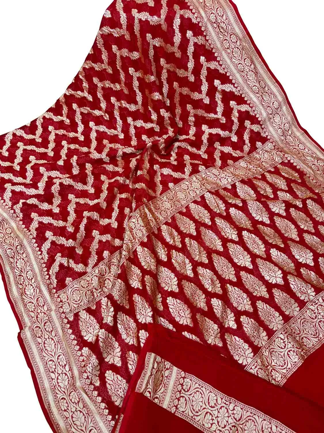 Elegant Red Handloom Banarasi Chiffon Saree