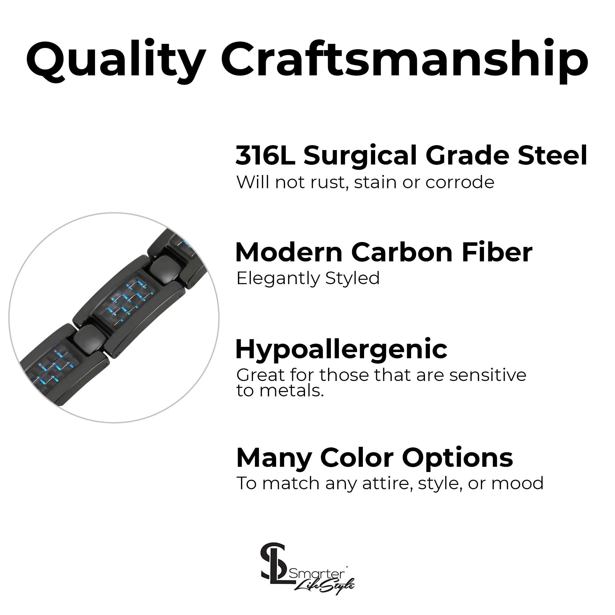 Elegant Surgical Grade Steel Men's Carbon Fiber Bracelet (Black Bracelet - Blue Carbon Fiber)