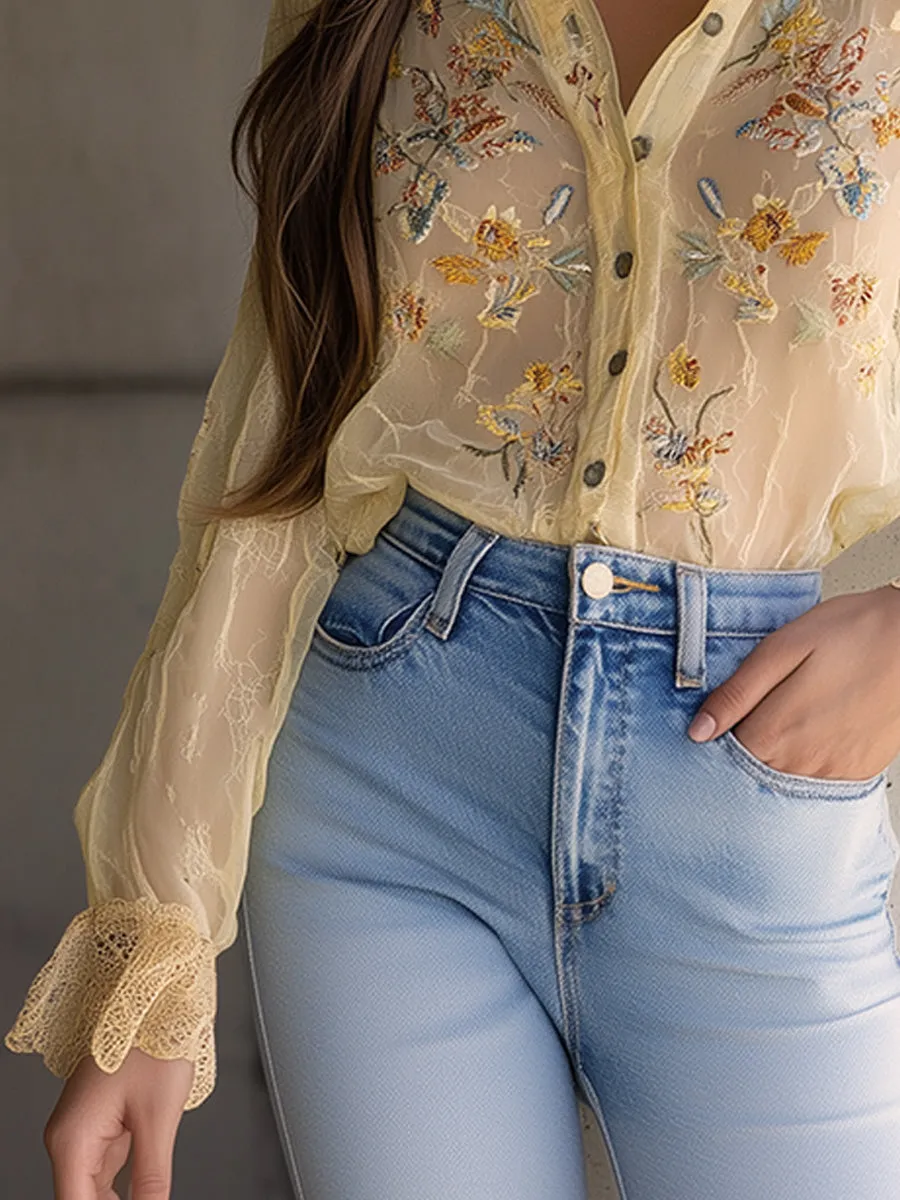 Elegant Yellow Floral Embroidered Blouse