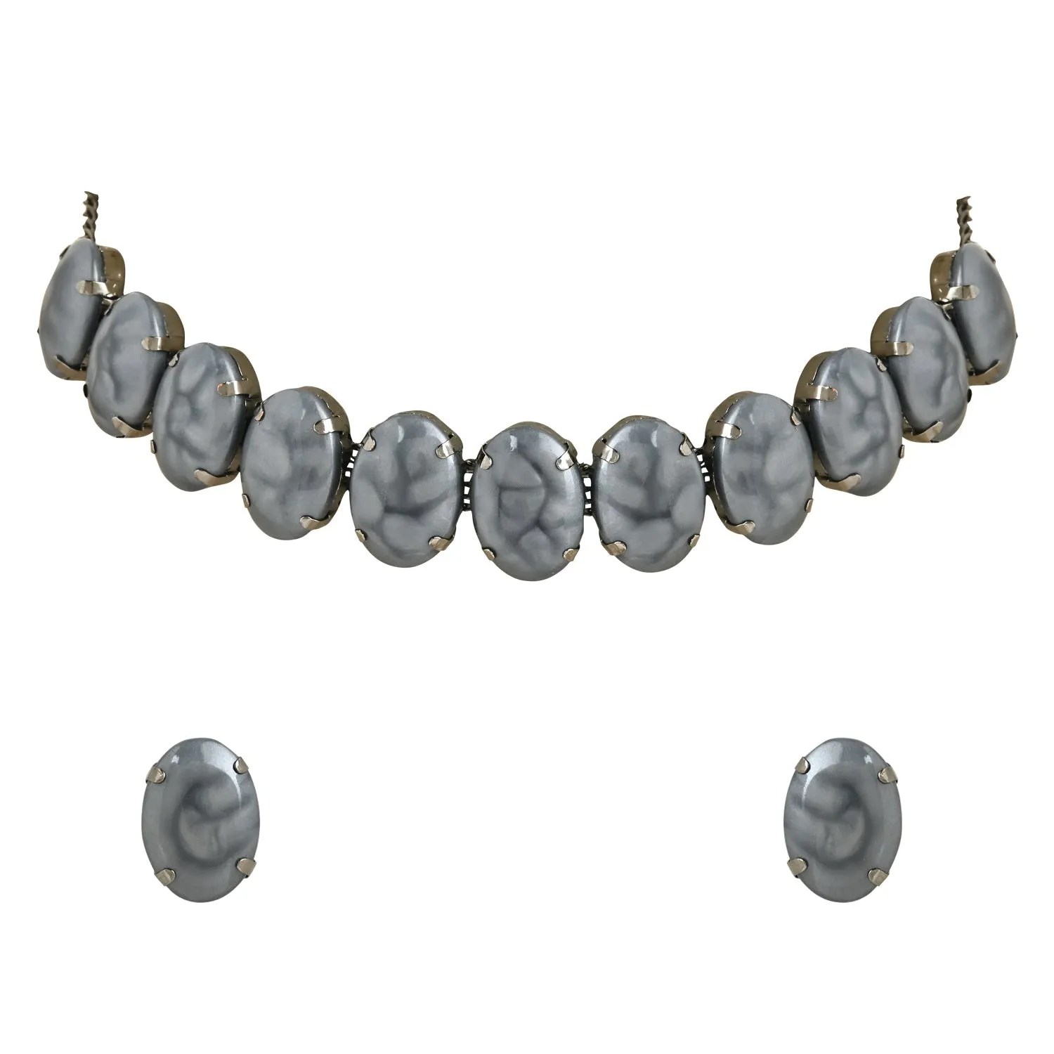 Glamorous Fashionable Eye-Catching Grey Beaded Choker and Earrings Set For Women/Girls