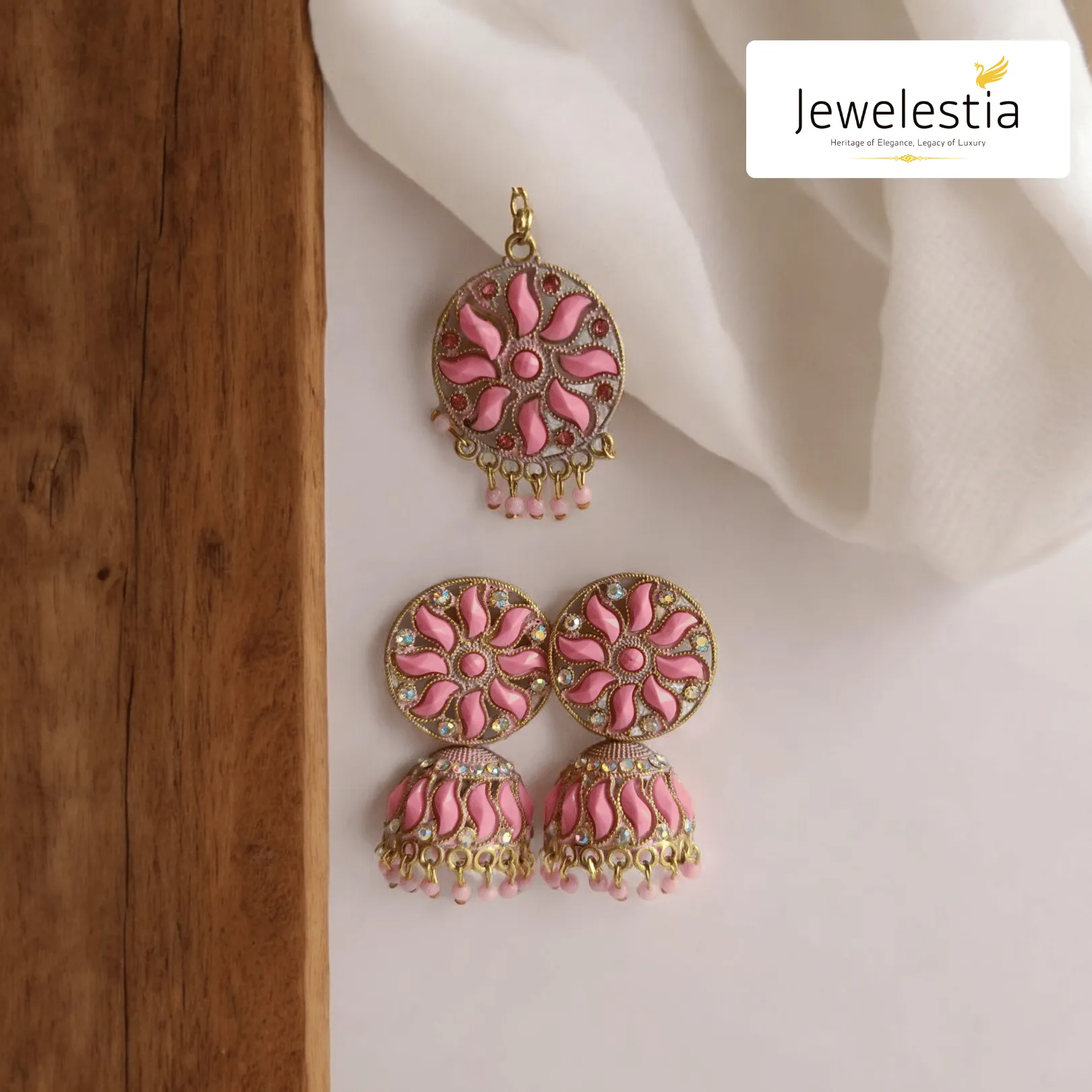 Jewelestia Blossom Pink Jhumka Set