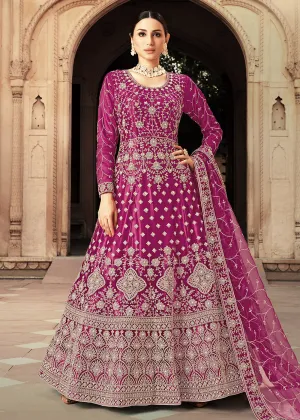 Magenta Zarkan Diamond Embroidered Bridal Anarkali Suit