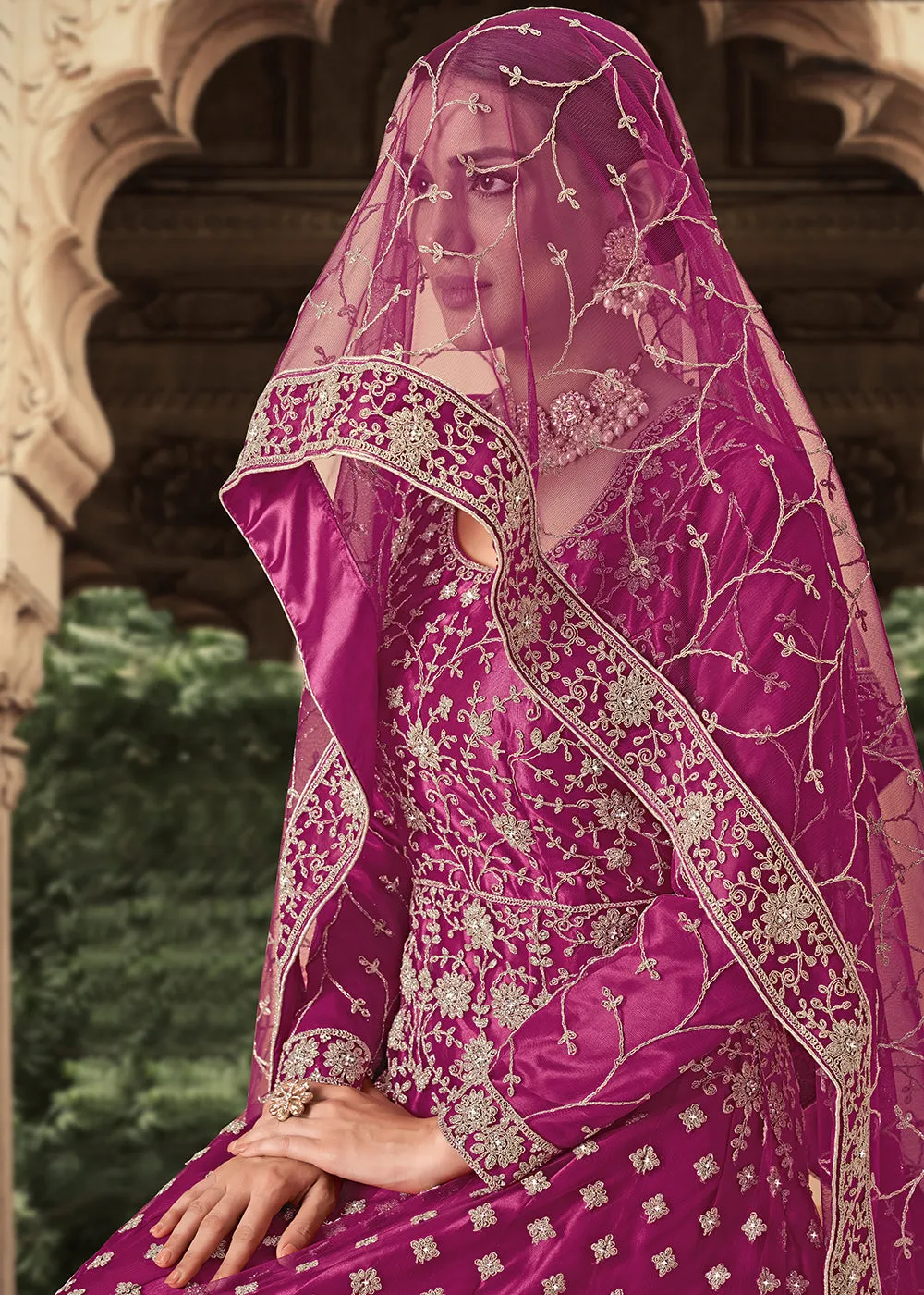 Magenta Zarkan Diamond Embroidered Bridal Anarkali Suit