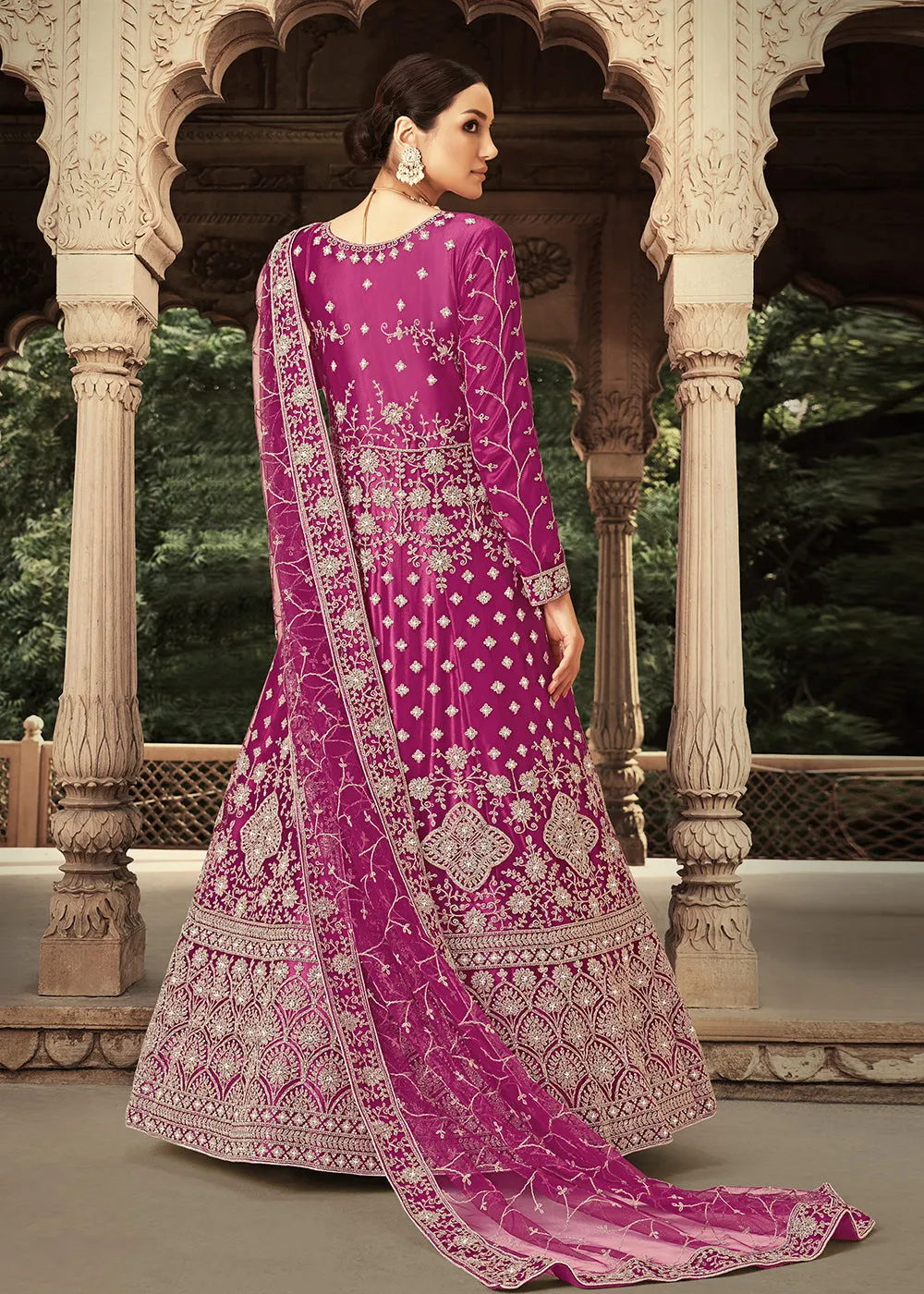 Magenta Zarkan Diamond Embroidered Bridal Anarkali Suit