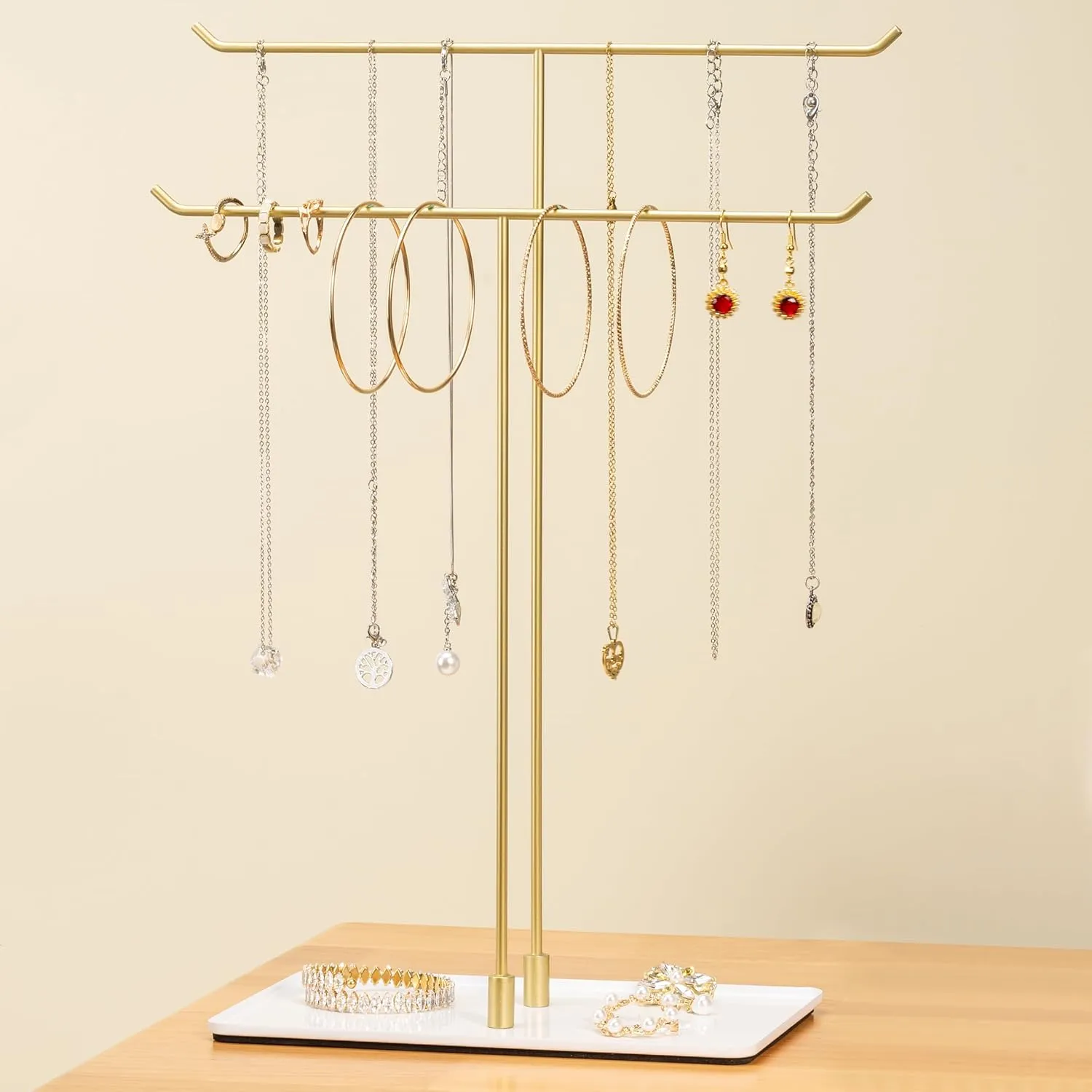 Necklace Holder Jewelry Stand Organizer for Necklaces and Bracelets, Metal Display Stand, Gift for Women, Ideal for Home, Bedroom, or Vanity, Gold