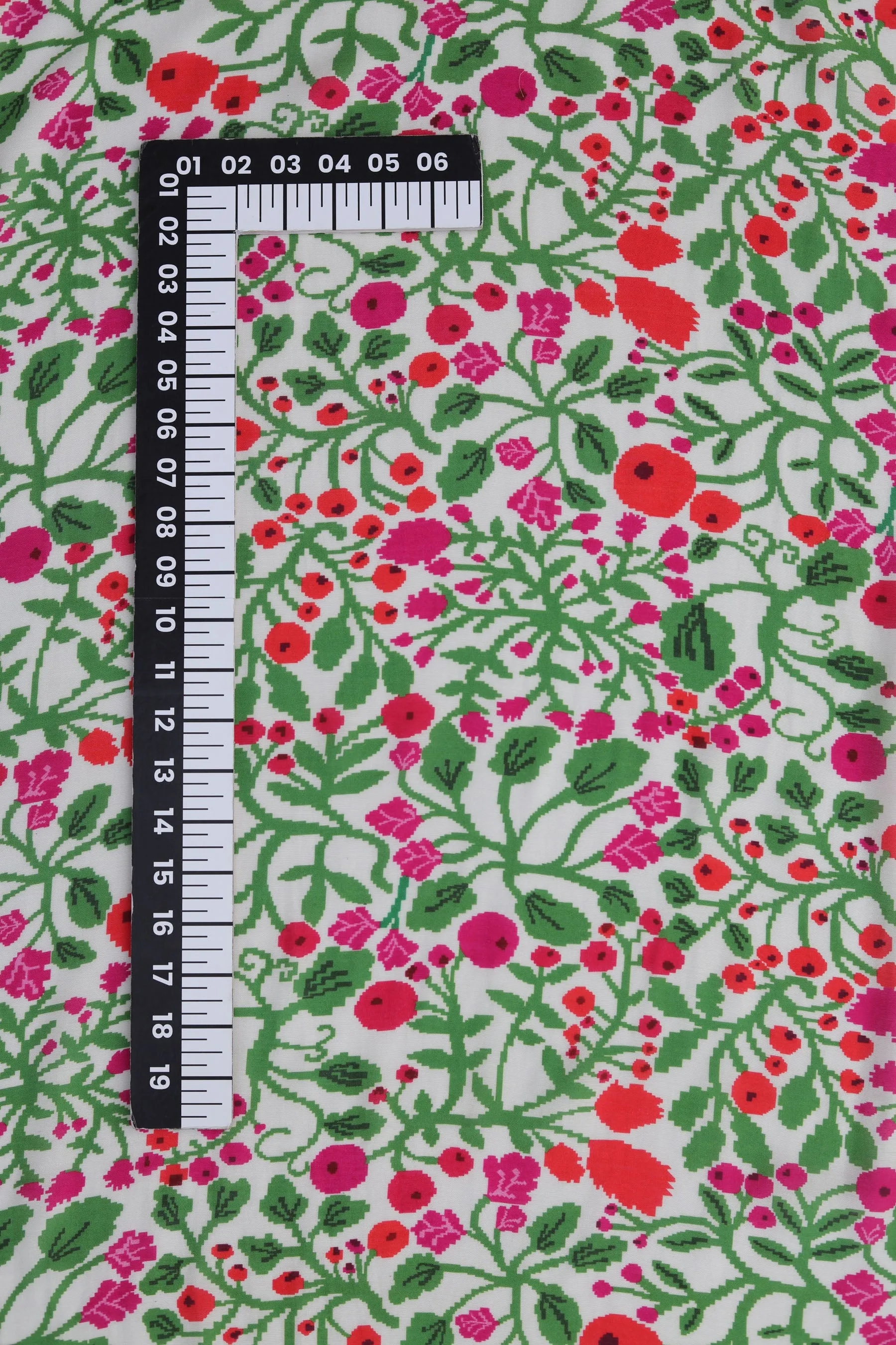 Pearled Ivory All Over Flower Print Natural Muslin Silk Fabric