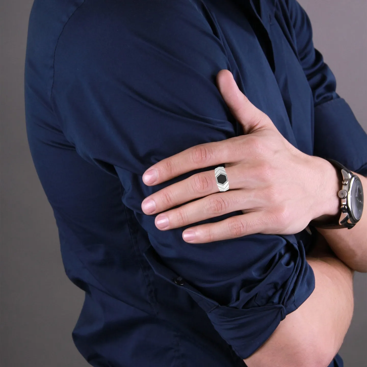 Pure Silver Black Stone Men's Ring