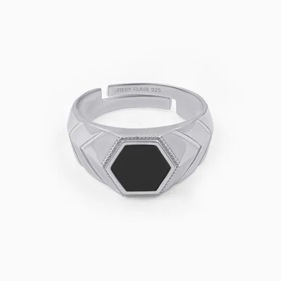 Pure Silver Black Stone Men's Ring