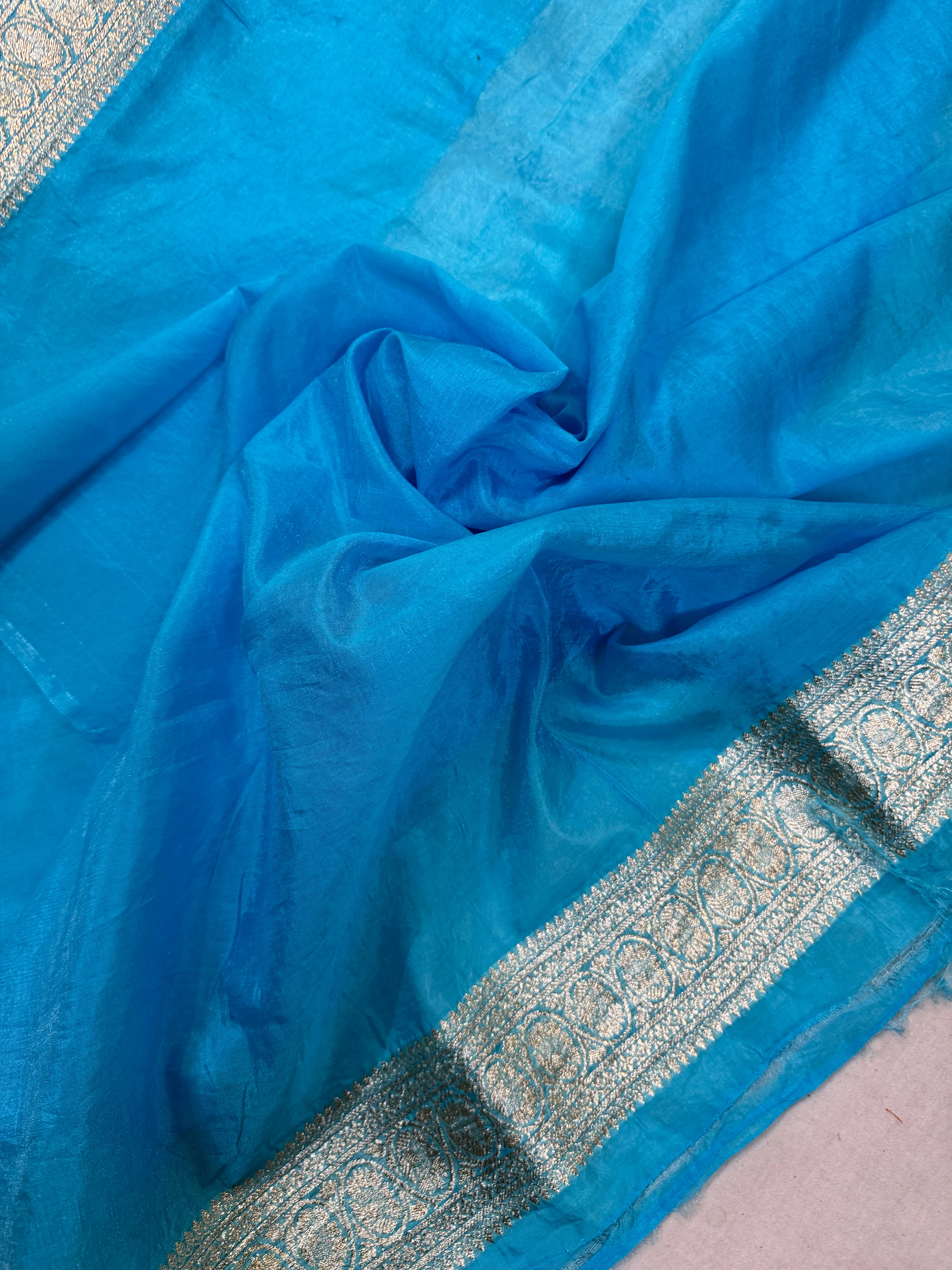Sky Blue Pure Dupion Silk Banarasi Saree