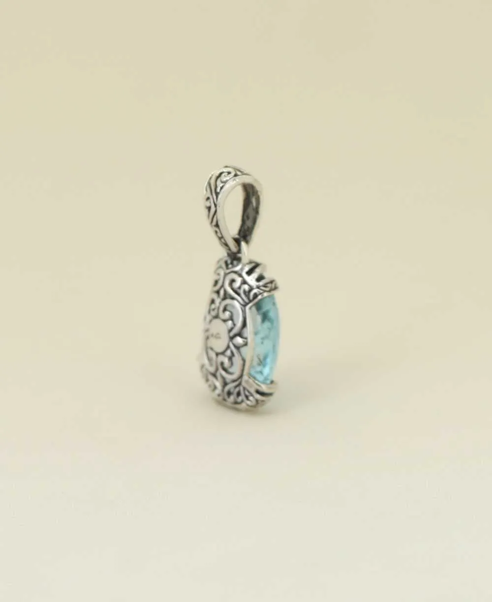Sterling Silver Blue Topaz Filigree Frame Pendant