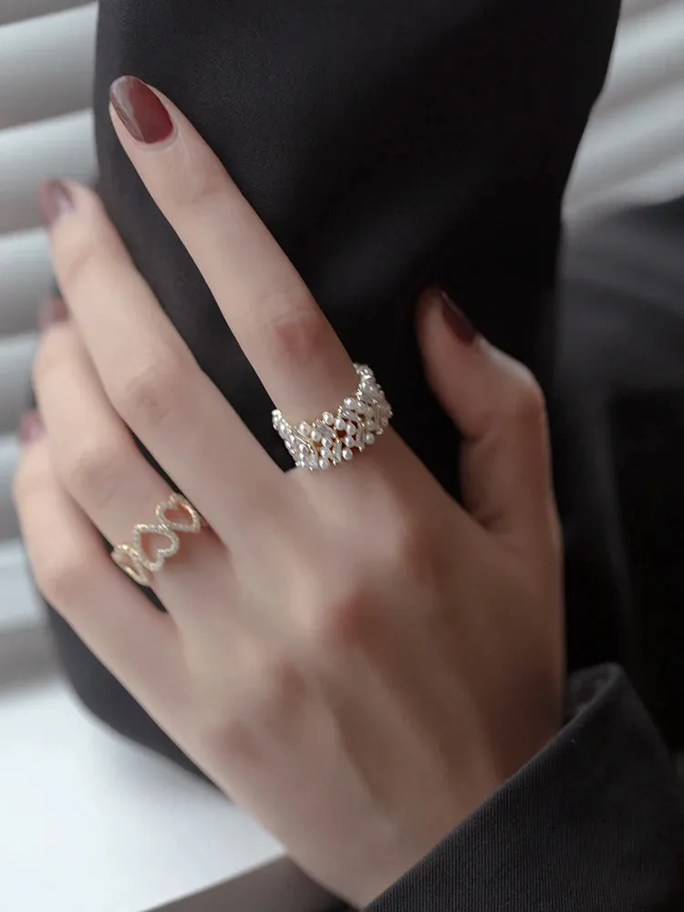 VAIGE Luxurious Adjustable Gold Color Pearl Zircon Ring - Jewelry for Parties and Special Occasions