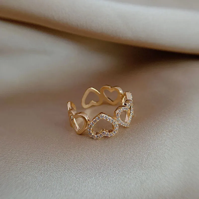 VAIGE Luxurious Adjustable Gold Color Pearl Zircon Ring - Jewelry for Parties and Special Occasions