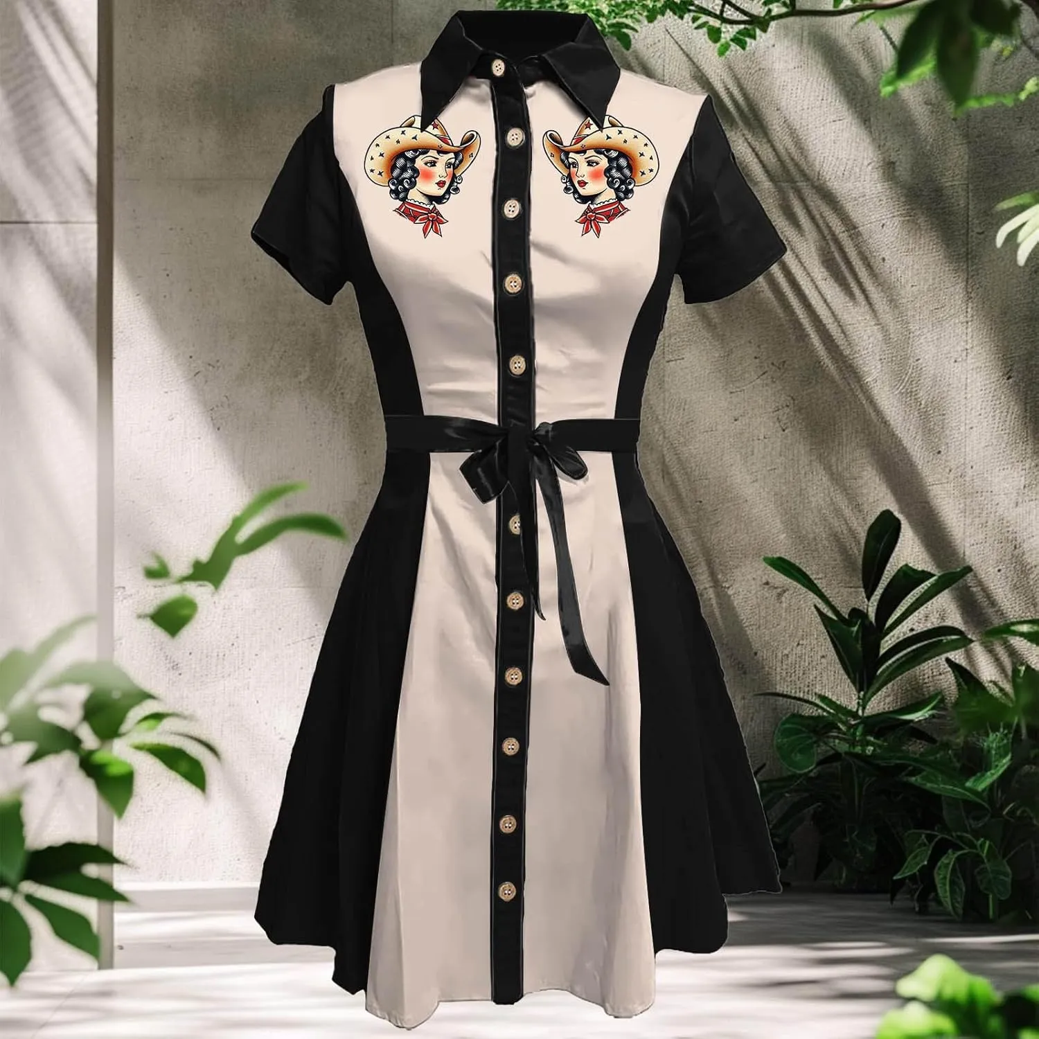 Vintage Western Flower Printed Shirt Dress Women Summer Button Down Casual Retro Style Evening Dresses for Women